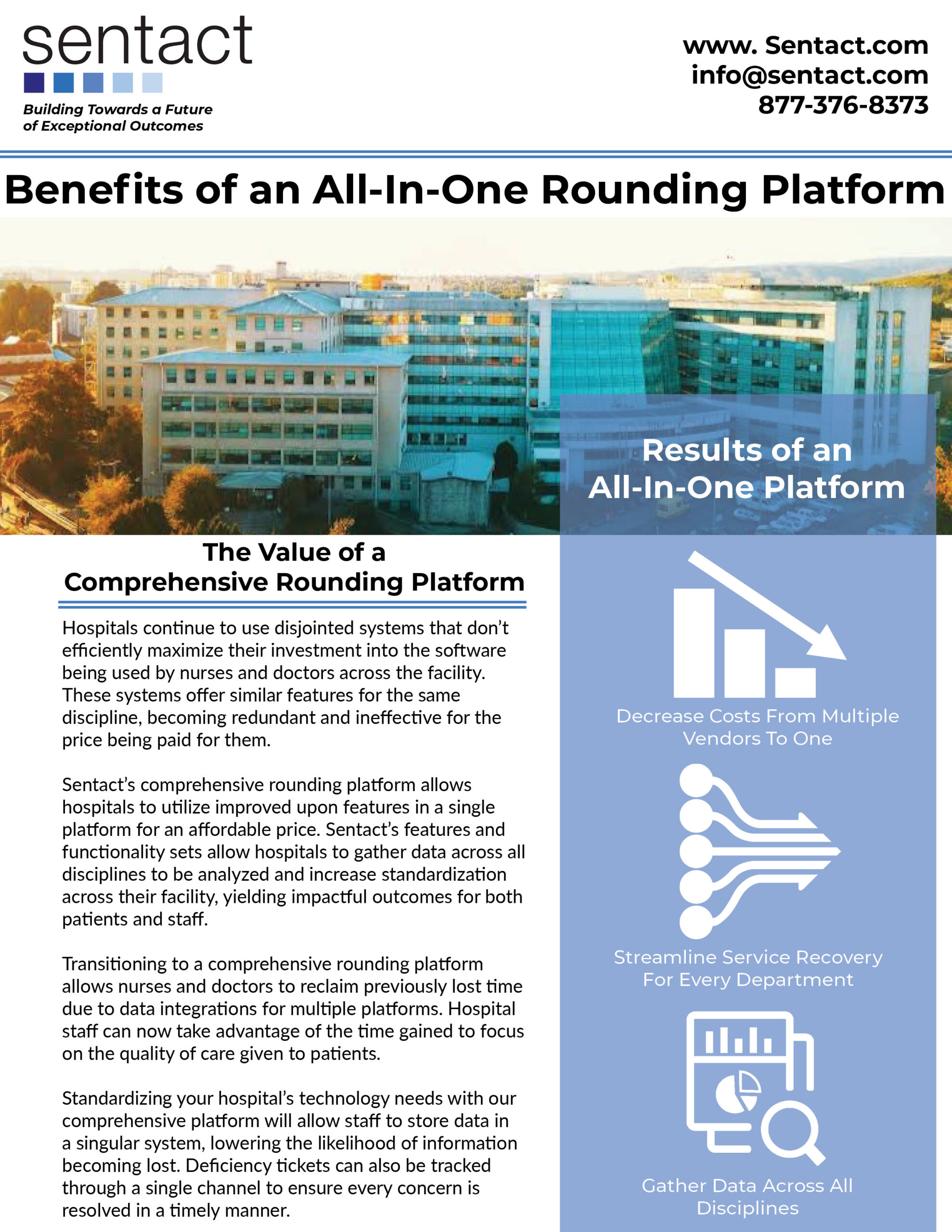 Cover for cost Savings Graphic sheet explaining the benefits of a comprehensive rounding platform through text and visuals