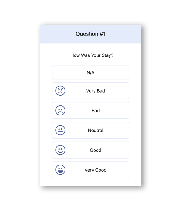 User interface of SentactFeedback that is asking "How Was Your Stay?" and a list of selectable options below.